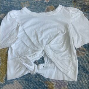 Katie J NYC white cropped puff sleeve tee w/tie in back - sz L